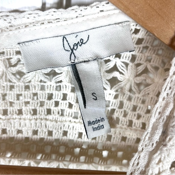 Joie Rafael Boho Cream Fringe Crochet Short Sleeve Top Size Small - Picture 6 of 7